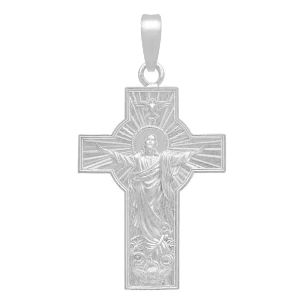 Dije Cruz Cristo Espíritu Santo Plata Ley .925 Ancha Religiosa - Imagen 1