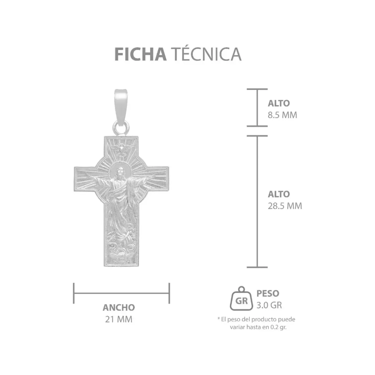Dije Cruz Cristo Espíritu Santo Plata Ley .925 Ancha Religiosa - Imagen 7