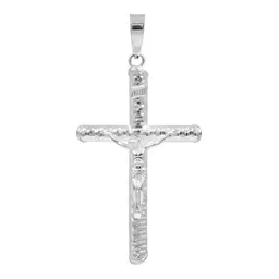 Dije Cruz Cristo Plata 925 Diseño Tubular Diamantado Unisex - Imagen 1