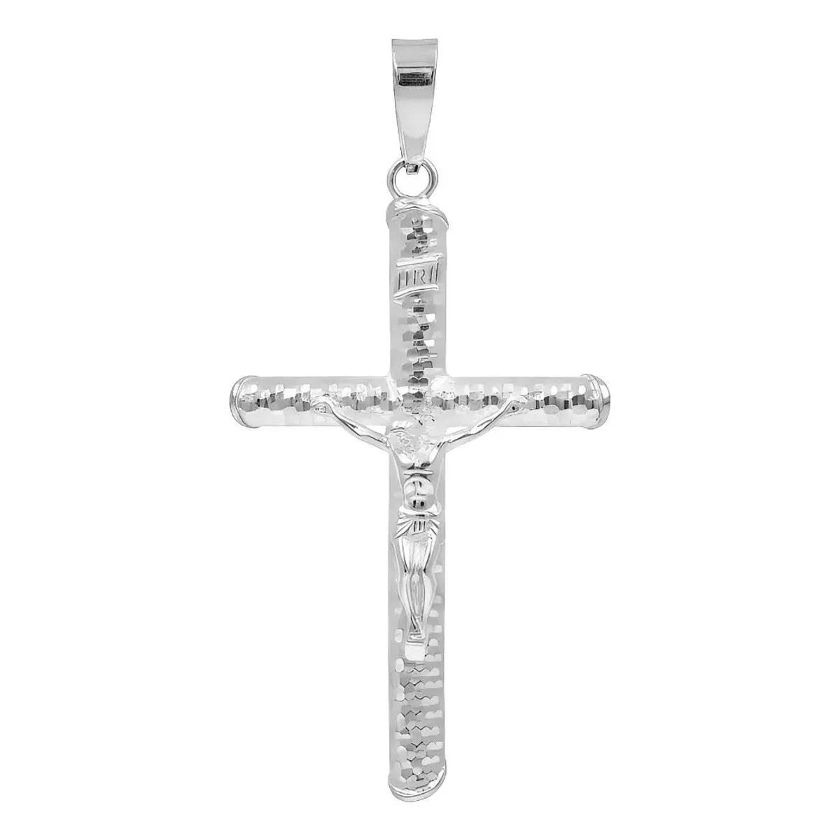 Dije Cruz Cristo Plata .925 auténtica, diseño tubular diamantado moderno unisex. Colgante de cruz de plata de ley .925, joyer