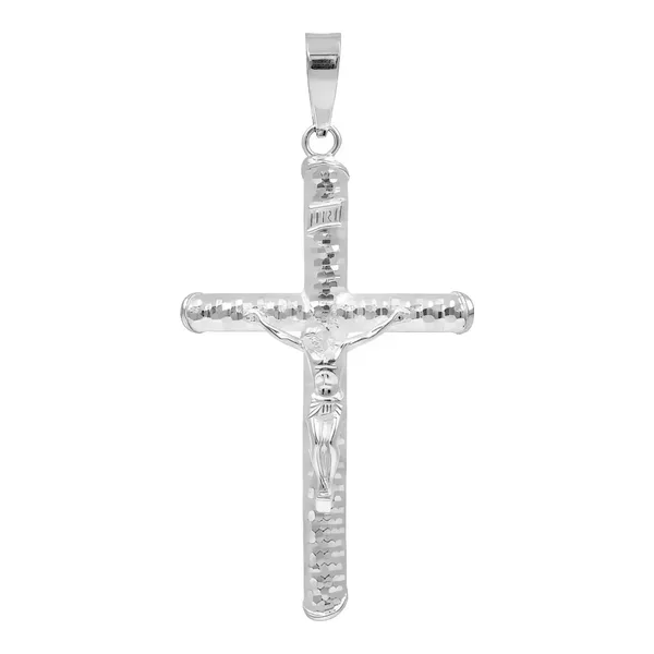 Dije Cruz Cristo Plata 925 Diseño Tubular Diamantado Unisex - Imagen 1