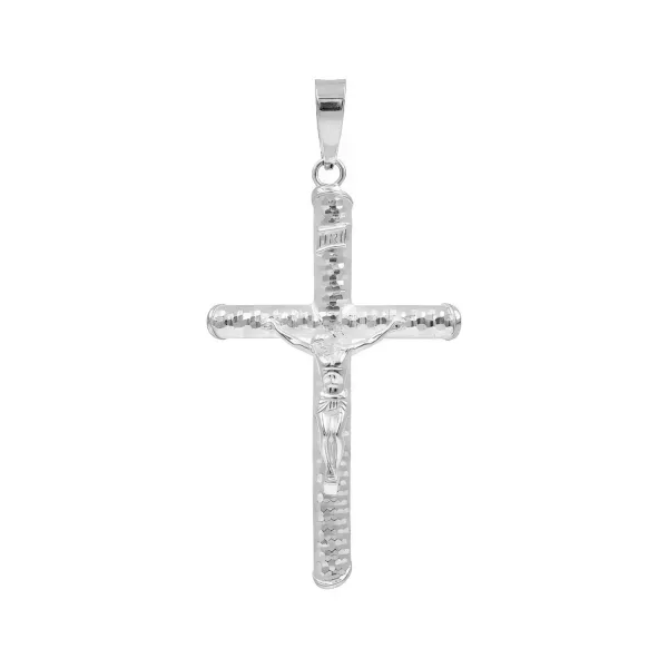 Dije Cruz Cristo Plata 925 Diseño Tubular Diamantado Unisex - Imagen 1