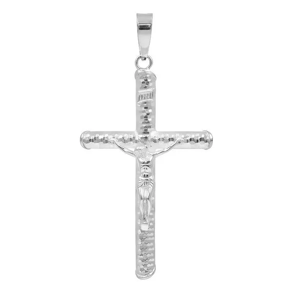 Dije Cruz Cristo Plata 925 Diseño Tubular Diamantado Unisex - Imagen 1