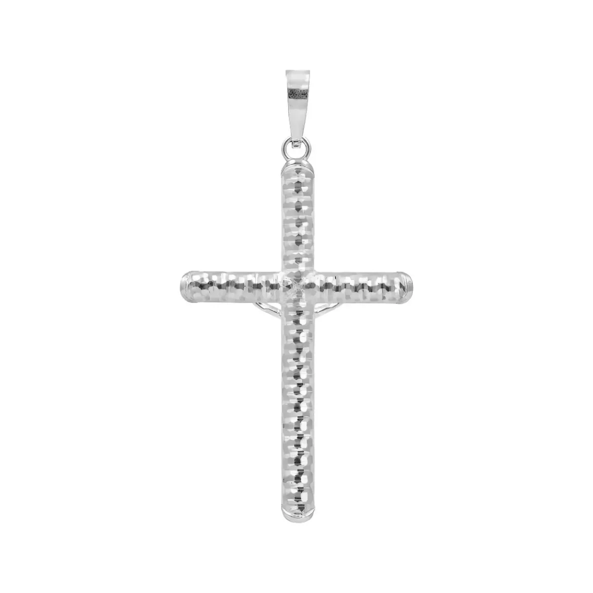 Dije Cruz Cristo Plata 925 Diseño Tubular Diamantado Unisex - Imagen 2