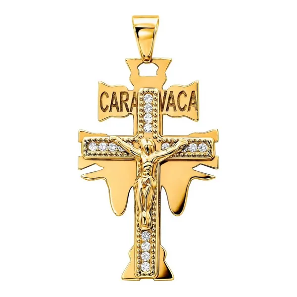 Dije Cruz de Caravaca de oro 10k con zirconia blanca de 35 mm - Joyaris joyería fina mexicana