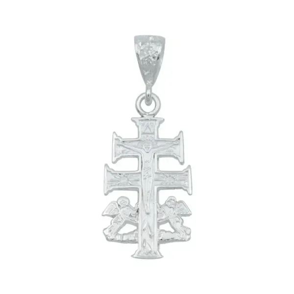 Dije Cruz de Caravaca Plata 925 con Ángeles para Hombre Grabado - Imagen 1