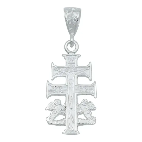 Dije Cruz de Caravaca Plata 925 con Ángeles para Hombre Grabado - Imagen 1