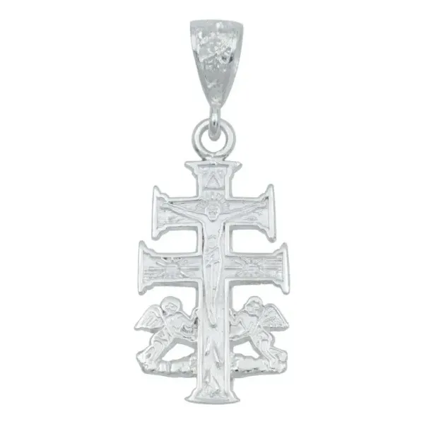 Dije Cruz de Caravaca Plata 925 con Ángeles para Hombre Grabado - Imagen 1
