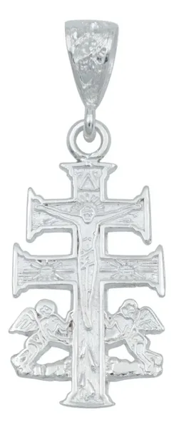 Dije Cruz de Caravaca Plata 925 con Ángeles para Hombre Grabado - Imagen 1
