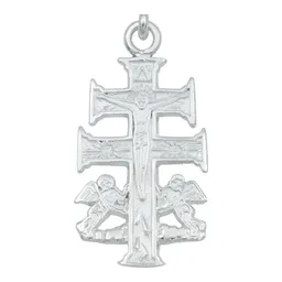 Dije Cruz de Caravaca Plata 925 con Ángeles para Hombre Grabado - Imagen 2