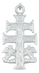 Dije Cruz de Caravaca Plata 925 con Ángeles para Hombre Grabado - Imagen 2