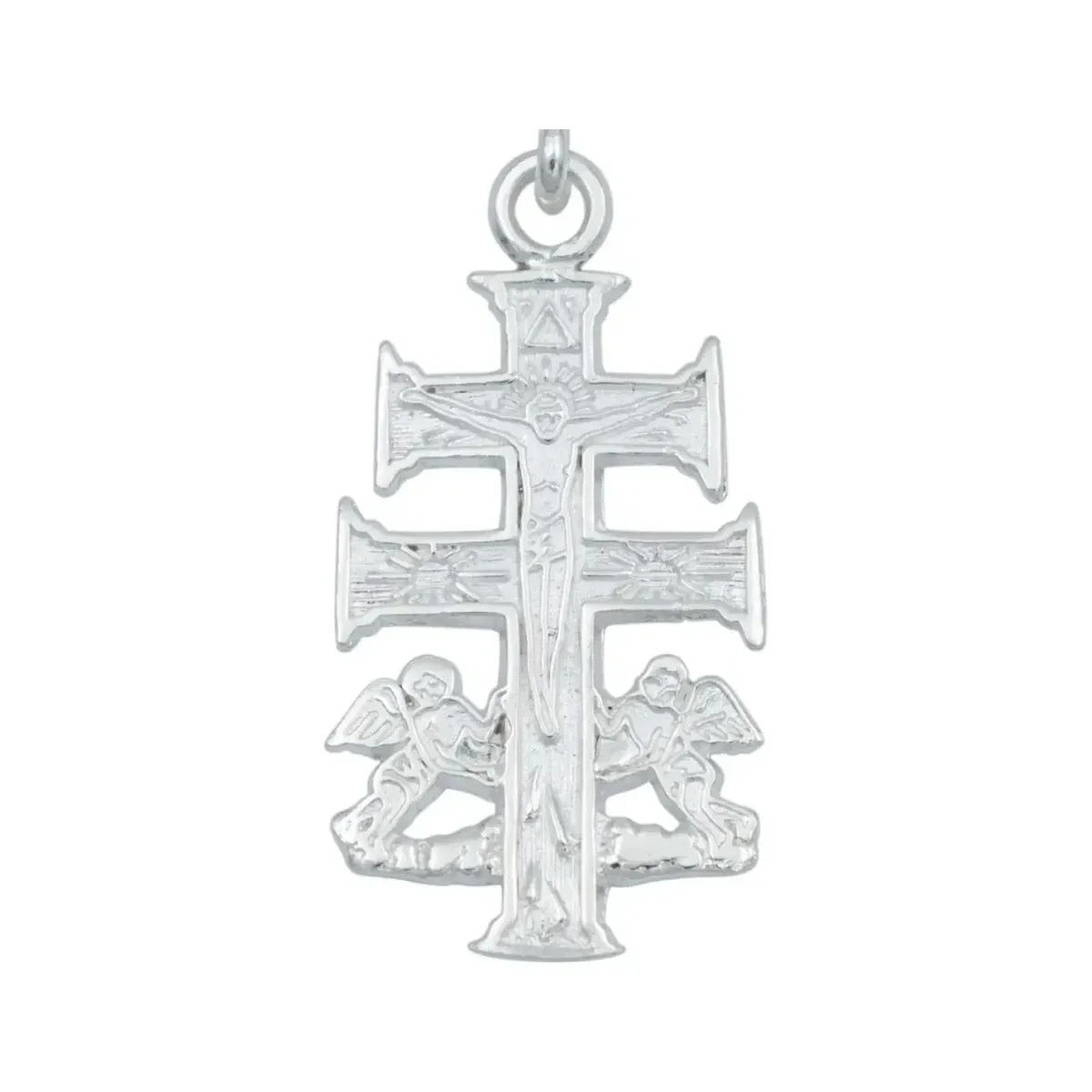 Dije Cruz de Caravaca Plata 925 con Ángeles para Hombre Grabado - Imagen 2