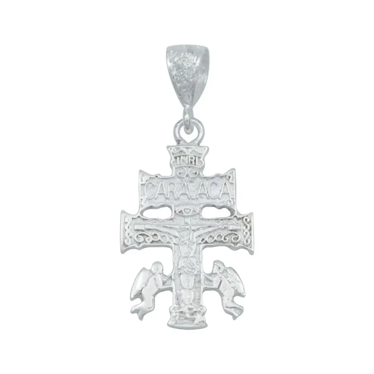 Dije Cruz de Caravaca Plata .925 para hombre liso, colgante religioso con ángeles, joyería personalizada hombre, amuleto.