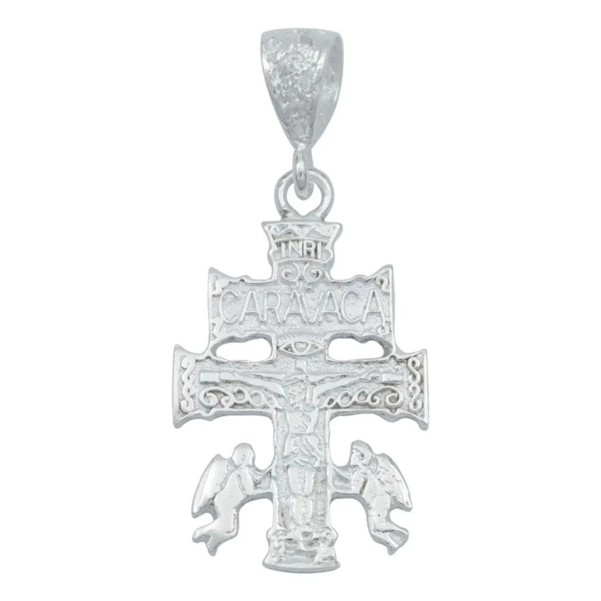 Dije Cruz Caravaca Plata 925 para hombre liso, accesorio de plata con ángeles, ideal para collares de plata para hombre.