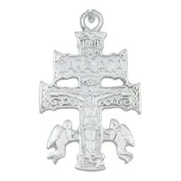 Dije Cruz de Caravaca Plata 925 con Ángeles para Hombre Liso - Imagen 2