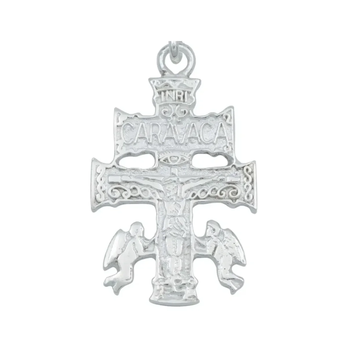 Dije Cruz de Caravaca Plata 925 con Ángeles para Hombre Liso - Imagen 2