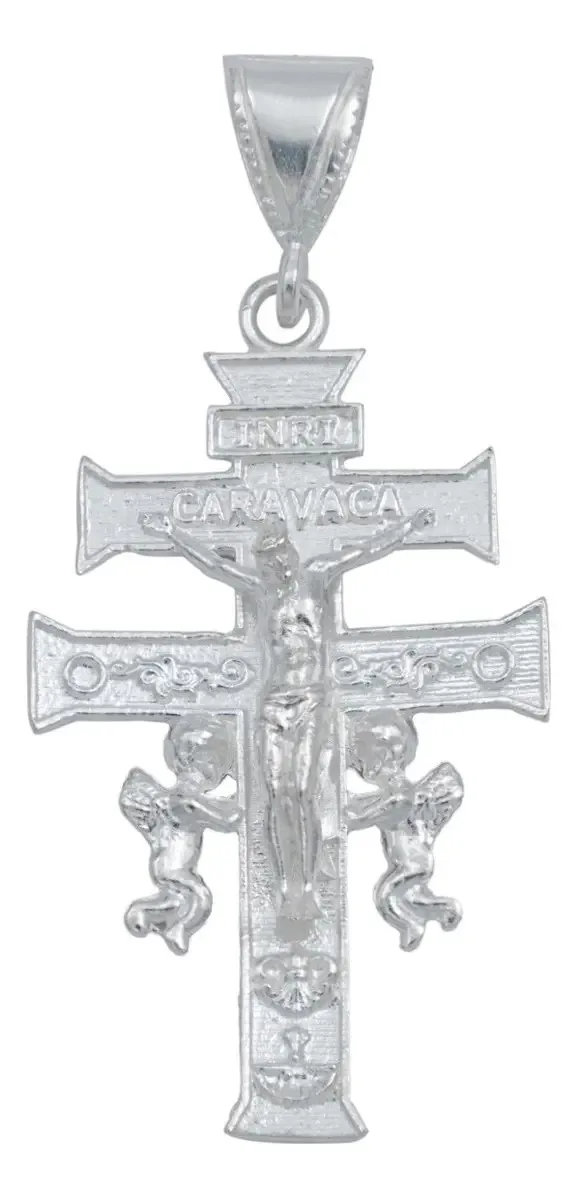 Dije Cruz Caravaca Plata Ley 925 grande para hombre, amuleto de protección, joyería espiritual masculina, diseño duradero.