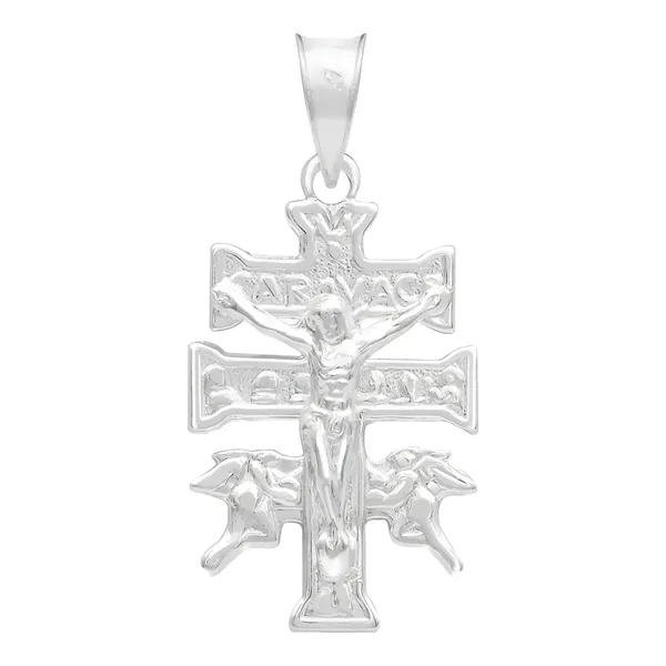 Dije Cruz De Caravaca Plata 925 Troquelada Cristo Y Ángeles Religioso - Imagen 1