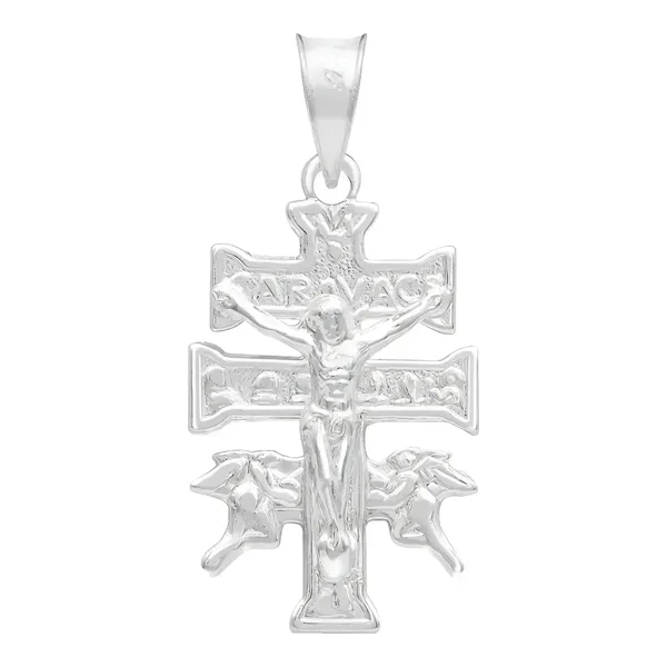 Dije Cruz De Caravaca Plata 925 Troquelada Cristo Y Ángeles Religioso - Imagen 1