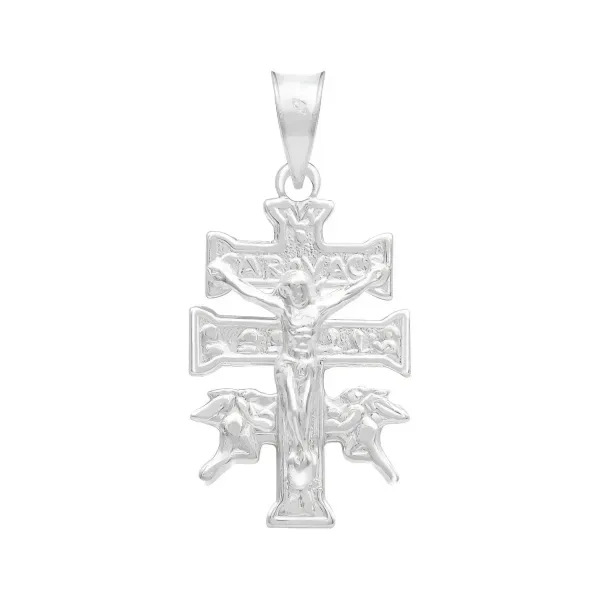 Dije Cruz De Caravaca Plata 925 Troquelada Cristo Y Ángeles Religioso - Imagen 1