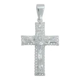 Dije Cruz de Cristo en Relieve Plata 925 con Zirconias - Imagen 1