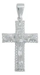 Dije Cruz de Cristo en Relieve Plata 925 con Zirconias - Imagen 1