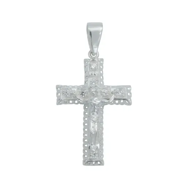 Dije Cruz de Cristo en Relieve Plata 925 con Zirconias - Imagen 1