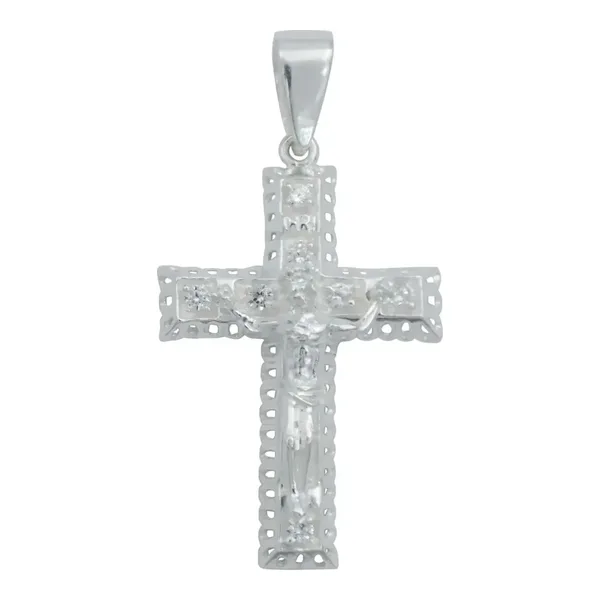 Dije Cruz de Cristo en Relieve Plata 925 con Zirconias - Imagen 1