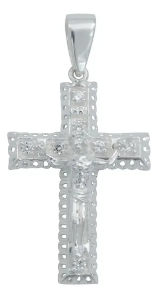 Dije Cruz de Cristo en Relieve Plata 925 con Zirconias - Imagen 1
