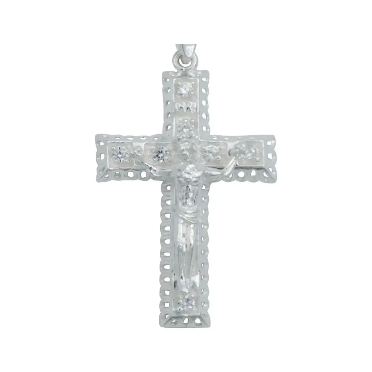 Dije Cruz de Cristo en Relieve Plata 925 con Zirconias - Imagen 2