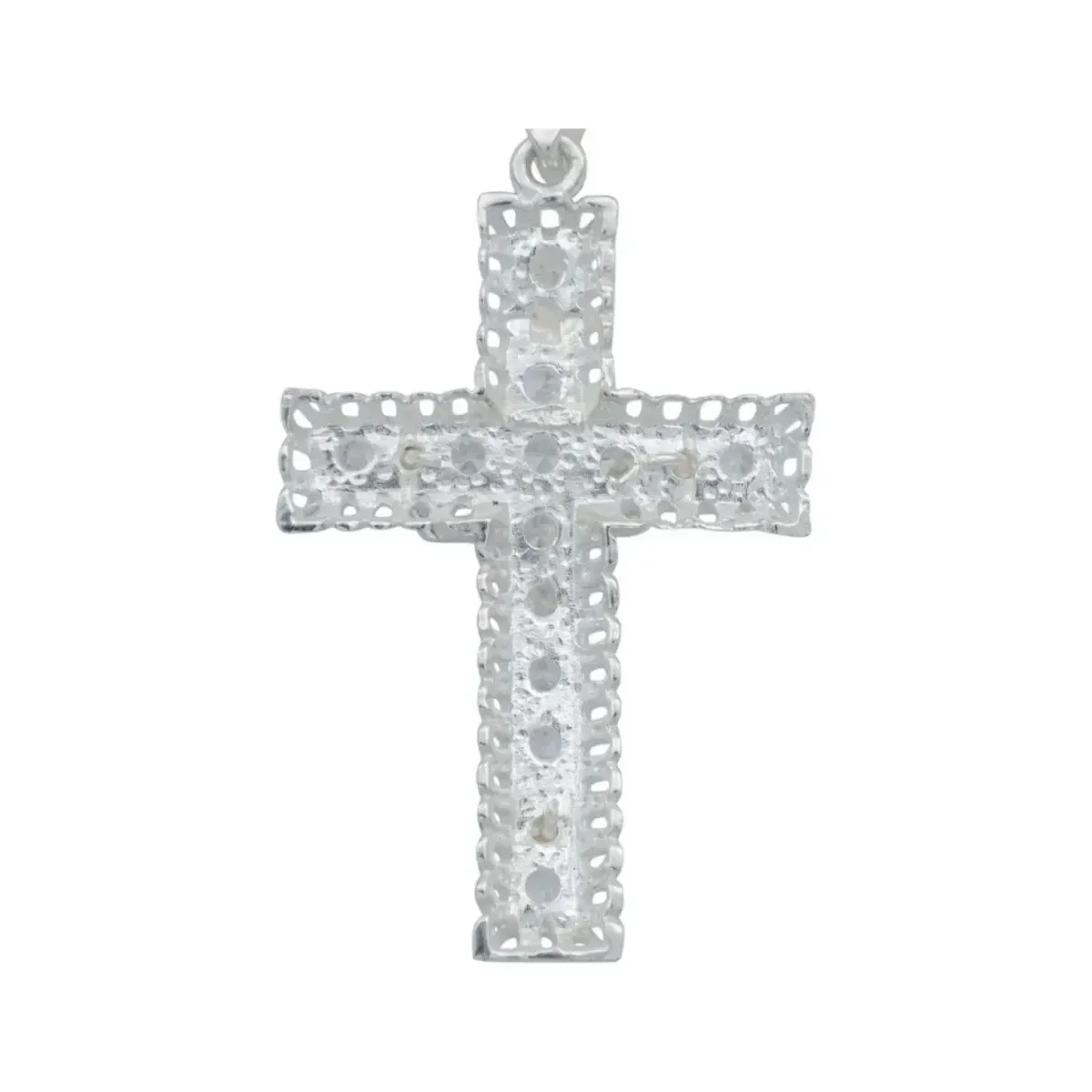 Dije Cruz de Cristo en Relieve Plata 925 con Zirconias - Imagen 4