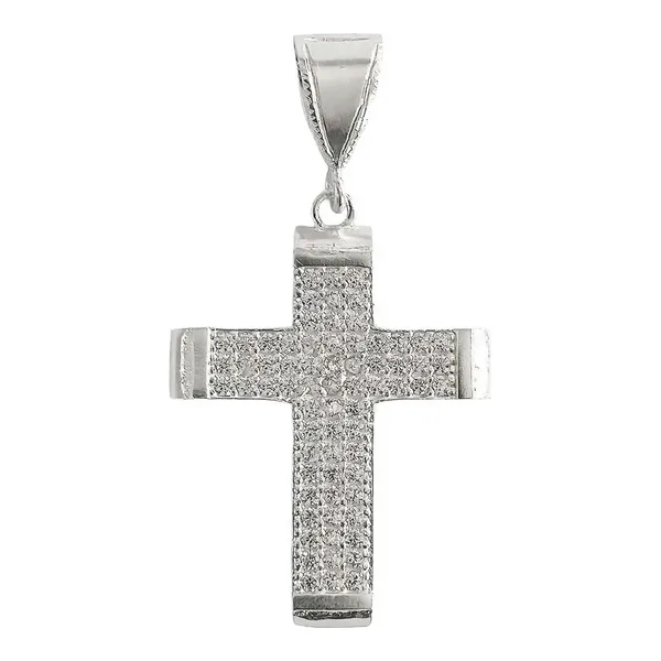 Dije Cruz de Plata Ley 925 con Zirconia para Hombre Estilo Religioso - Imagen 1