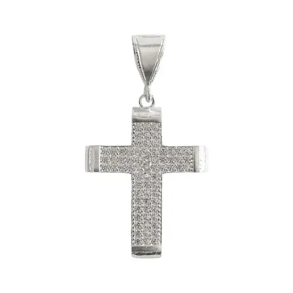 Dije Cruz de Plata Ley 925 con Zirconia para Hombre Estilo Religioso - Imagen 1