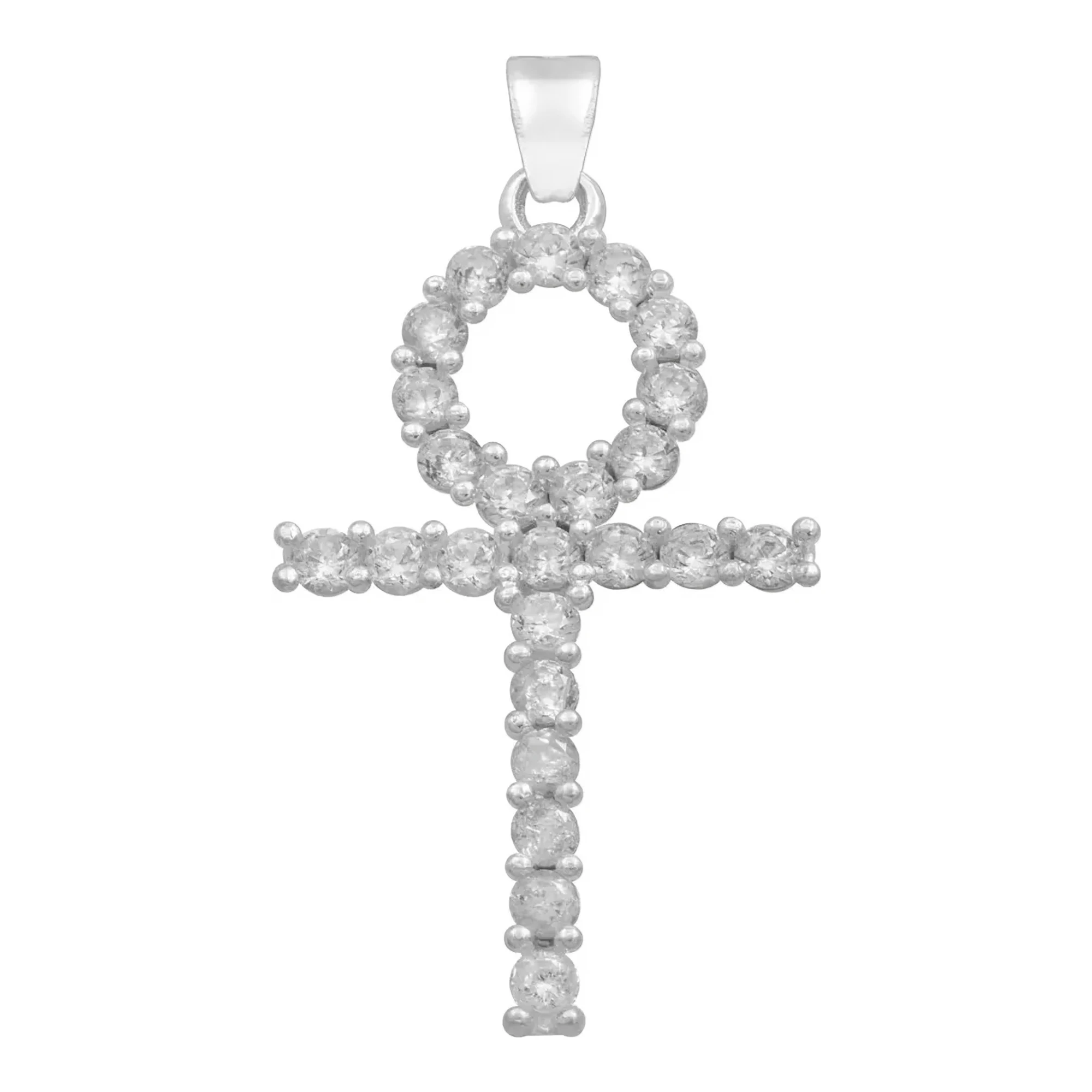 Dije Cruz Egipcia Ankh de Plata 925 con zirconias blancas para hombre. Joyería minimalista, colgante llave de la vida.