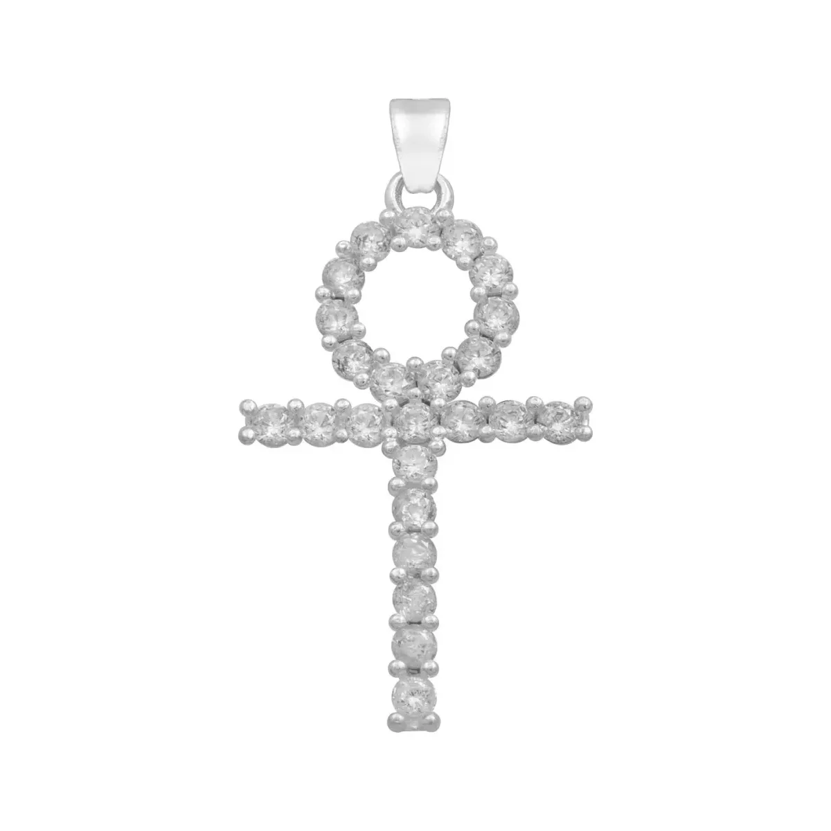 Dije Cruz Egipcia Ankh de Plata 925 con zirconias blancas para hombre. Joyería minimalista, colgante llave de la vida.