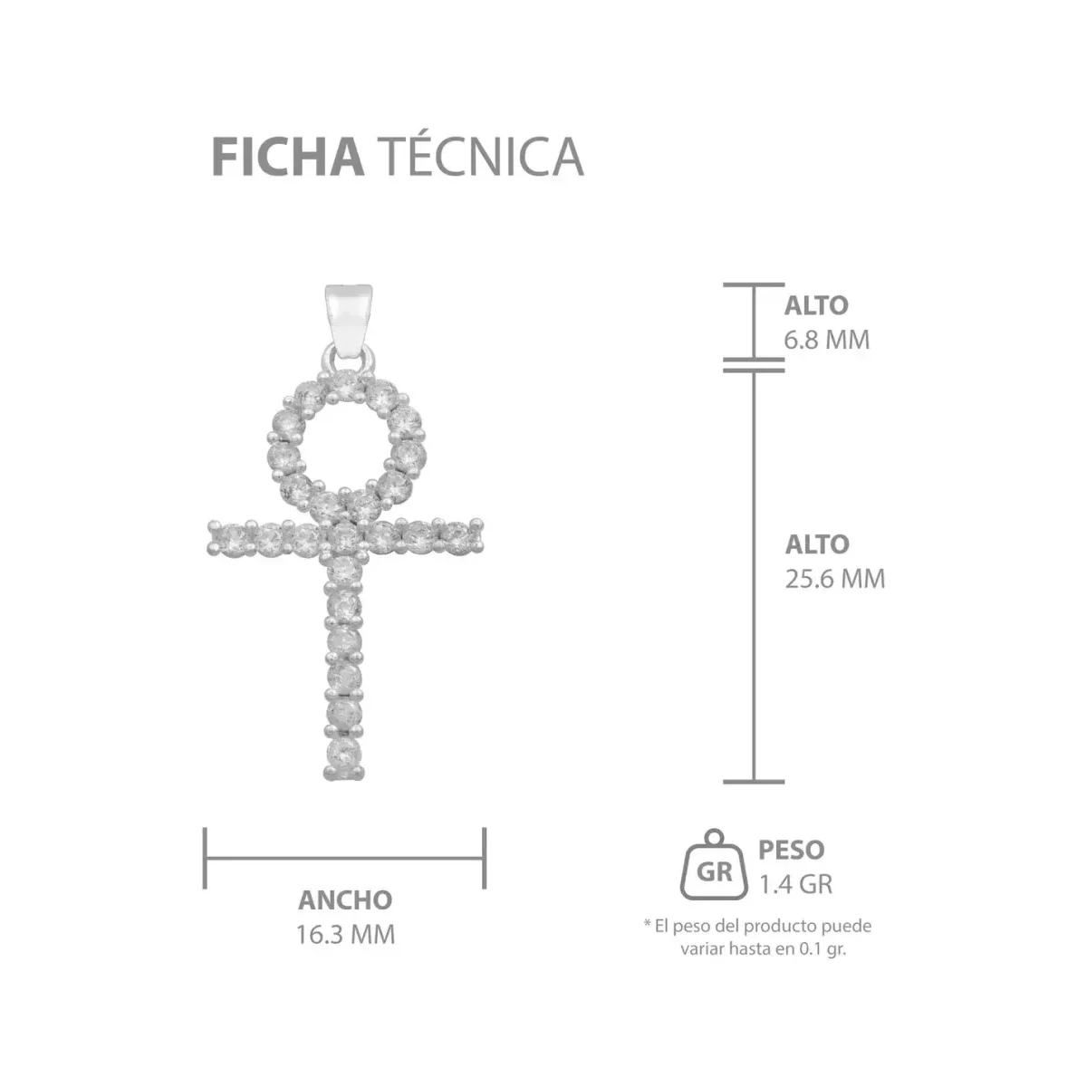 Dije Cruz Egipcia Ankh Plata 925 Zirconias Blancas para Hombre - Imagen 7