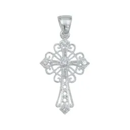 Dije Cruz Grande Diamantada Plata 925 Zirconias Baguette Unisex - Imagen 1