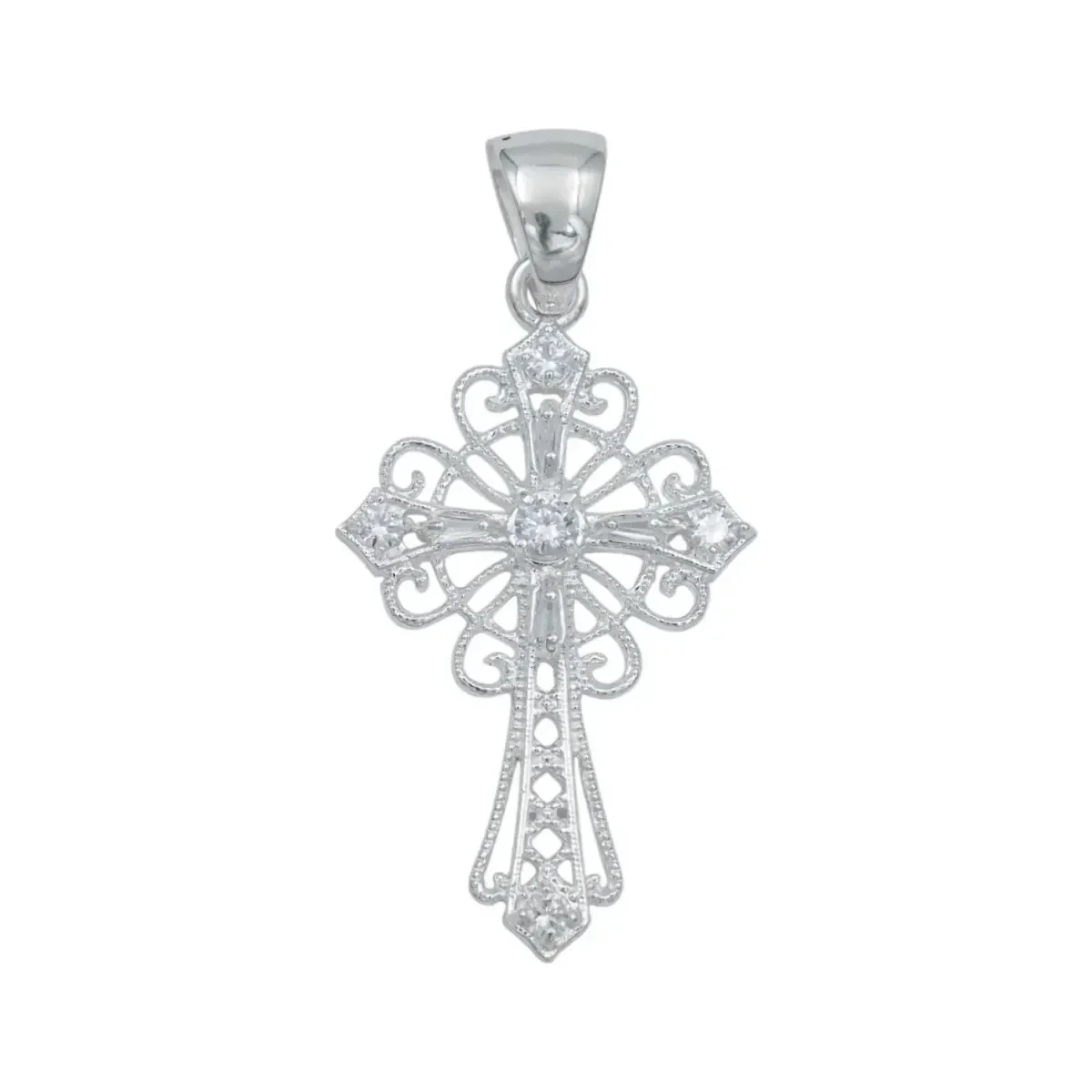 Dije Cruz Grande Plata 925 Zirconias Baguette Joyaris - Joyería fina mexicana