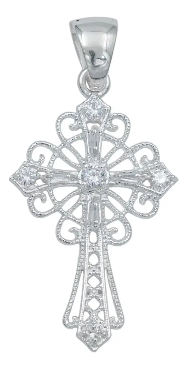 Dije Cruz Grande Plata 925 Zirconias Baguette Joyaris - Joyería fina mexicana