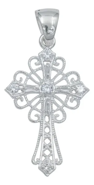 Dije Cruz Grande Diamantada Plata 925 Zirconias Baguette Unisex - Imagen 1
