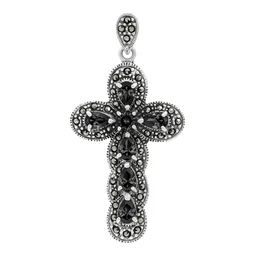 Dije Cruz Grande Plata 925 con Zirconia Negra Brillante Unisex - Imagen 1