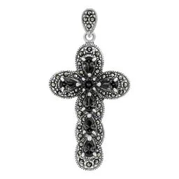 Dije Cruz Grande Plata 925 con Zirconia Negra Brillante Unisex - Imagen 1