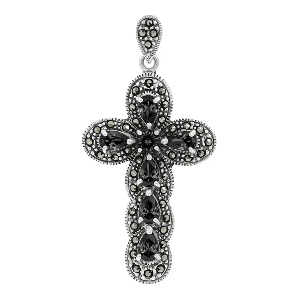 Dije Cruz Grande Plata 925 con Zirconia Negra Brillante Unisex - Imagen 1