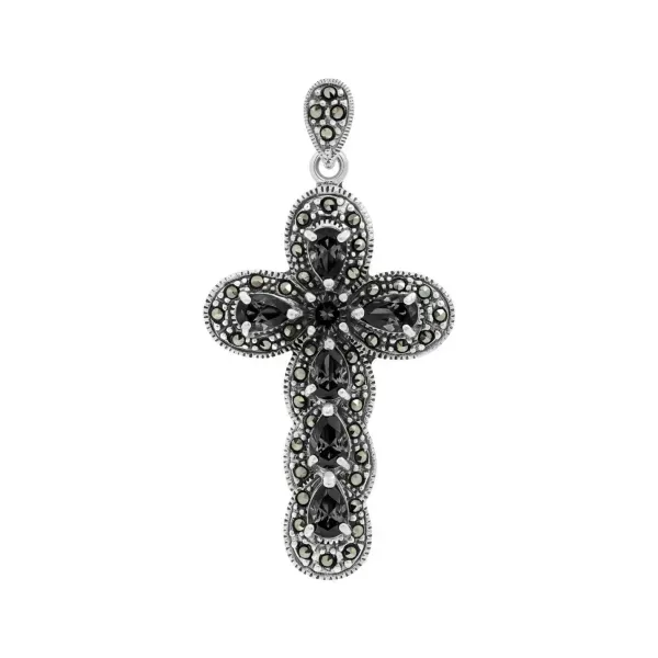 Dije Cruz Grande Plata 925 con Zirconia Negra Brillante Unisex - Imagen 1