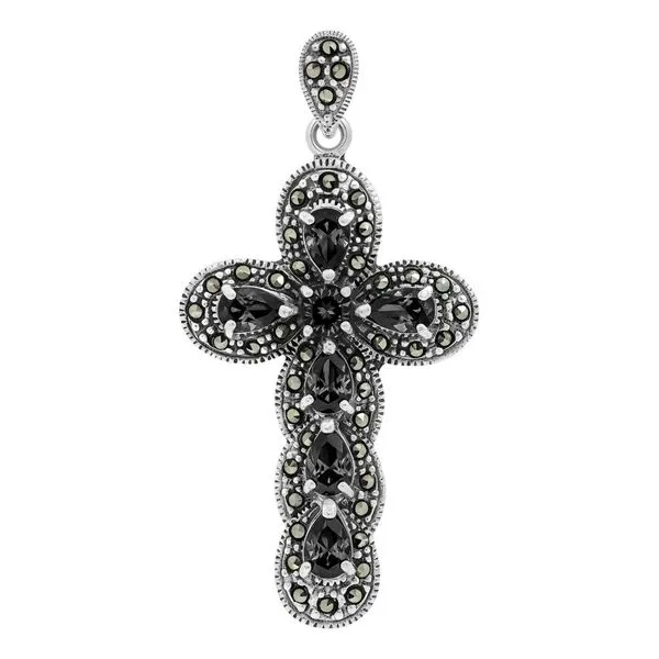 Dije Cruz Grande Plata 925 con Zirconia Negra Brillante Unisex - Imagen 1