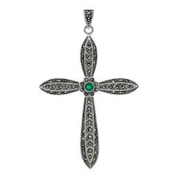 Dije Cruz Grande Plata 925 con Zirconia Verde - Imagen 1