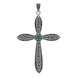 Dije Cruz Grande Plata 925 con Zirconia Verde - Imagen 1