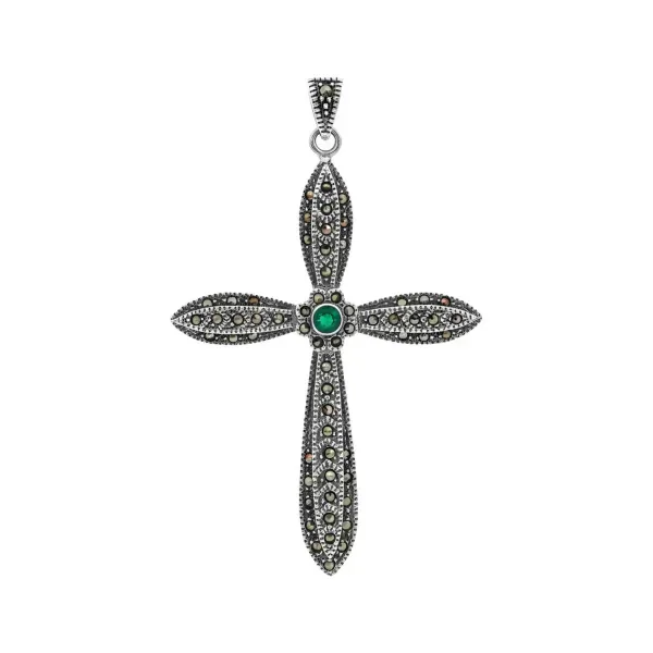 Dije Cruz Grande Plata 925 con Zirconia Verde - Imagen 1