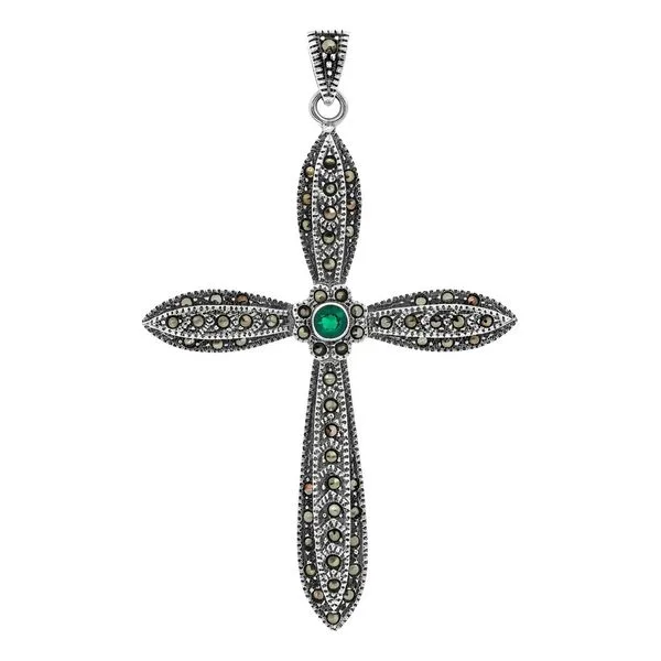 Dije Cruz Grande Plata 925 con Zirconia Verde - Imagen 1