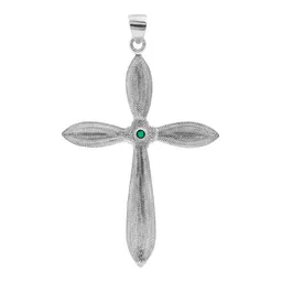 Dije Cruz Grande Plata 925 con Zirconia Verde - Imagen 2
